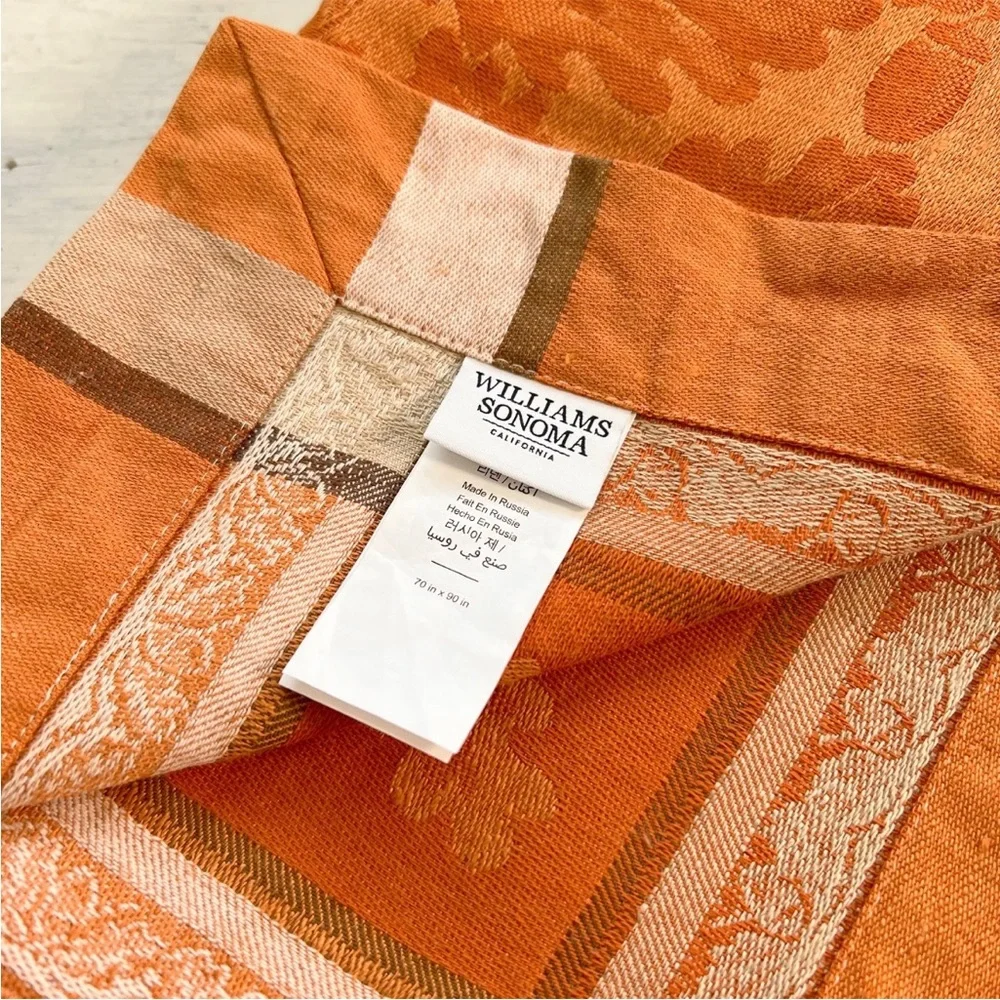 Williams Sonoma Tablecloth Acorn Harvest  Jacquard Linen Blend 70x90 Orange Tan